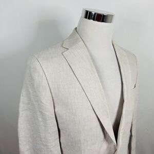 Bar III 40R Slim Fit Sport Coat 100% Linen Beige Two Button Double Vented